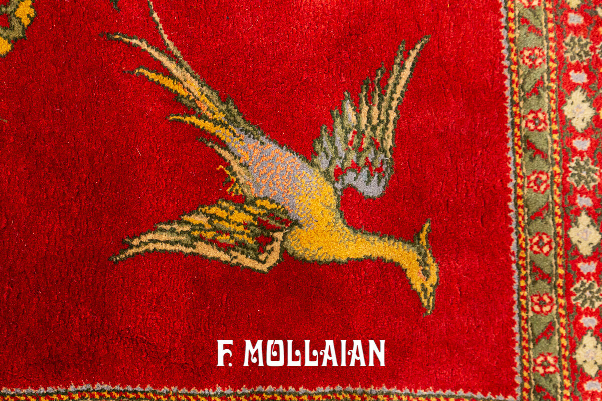 un tappeto europeo Fondo Color Ciliegia con Disegno Uccelli e Anelli di Fiori n°:96823813